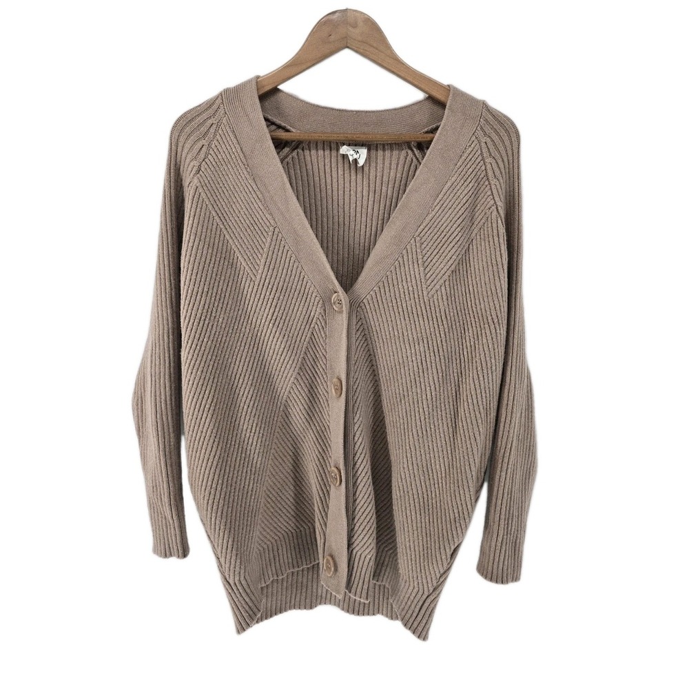 dRA Los Angeles Cardigan Womens Small Taupe Ribbed Knit V-Neck Button S0213A